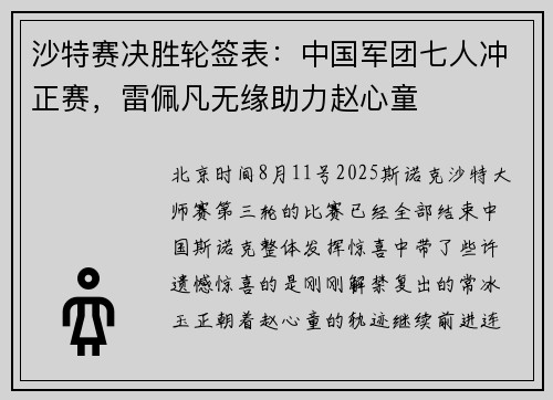沙特赛决胜轮签表：中国军团七人冲正赛，雷佩凡无缘助力赵心童